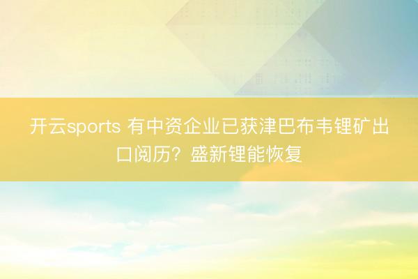 开云sports 有中资企业已获津巴布韦锂矿出口阅历?盛新锂能恢复